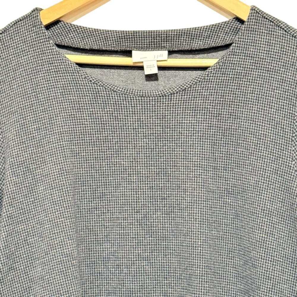 J Jill Ponte Womens Large Gray Black Houndstooth 3/4 Sleeve Knit Pullover Top - Picture 4 of 9